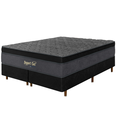 Cama Box + Colchão King Size Suport Gel Molas Ensacadas Euro Pillow 193x203x75cm - Macio