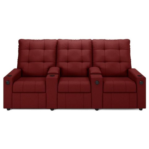 Poltrona de Cinema Reclinável 3 Lugares Baú Usb Mallie Fh9 Veludo Vermelho - Mpozenato