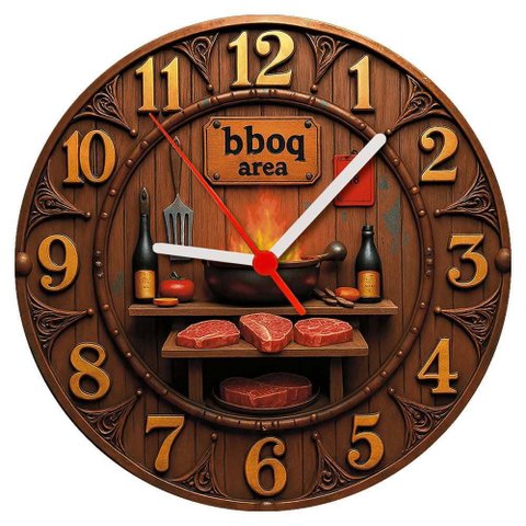Relógio de Parede - Bbq Churrasco -efeito 3d -25x25x2cm