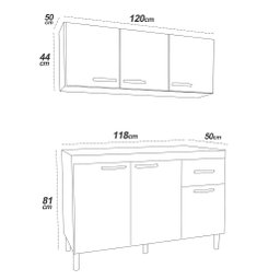 Cozinha Plus 1,20 Armário Aéreo e Balcão de Pia Noce OffWhite - 2