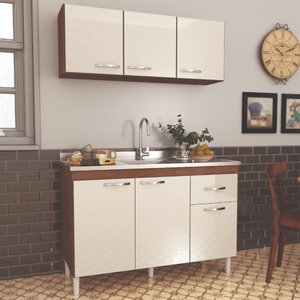 Cozinha Plus 1,20 Armário Aéreo e Balcão de Pia Noce OffWhite
