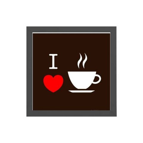 Quadro Quadrado I Love Coffee 20x20cm:Madeira branca