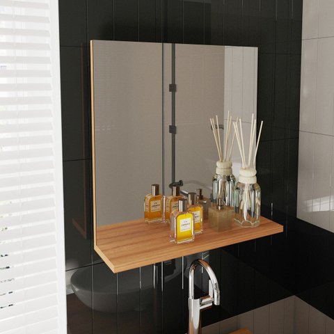 Espelheira para Banheiro Bn3642 Branco 45x46,5cm Tecnomobili Cor: Amêndoa
