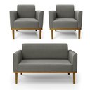 Ver imagem 2 de Conjunto 2 Poltronas e 1 Namoradeira Decorativa Isabella Pés Fixo em Madeira Castanho Suede Grafite 