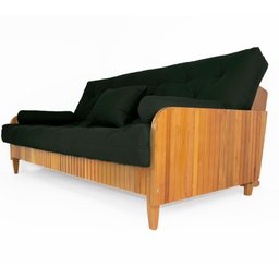 Sofá Cama Paris Ripado Sarja Verde Militar Madeira Nobre - 1