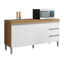 Ver imagem 2 de Balcão Gabinete Cozinha Andréia 150cm 3 Portas com Tampo Mdp Amêndoa Branco - Desk Design