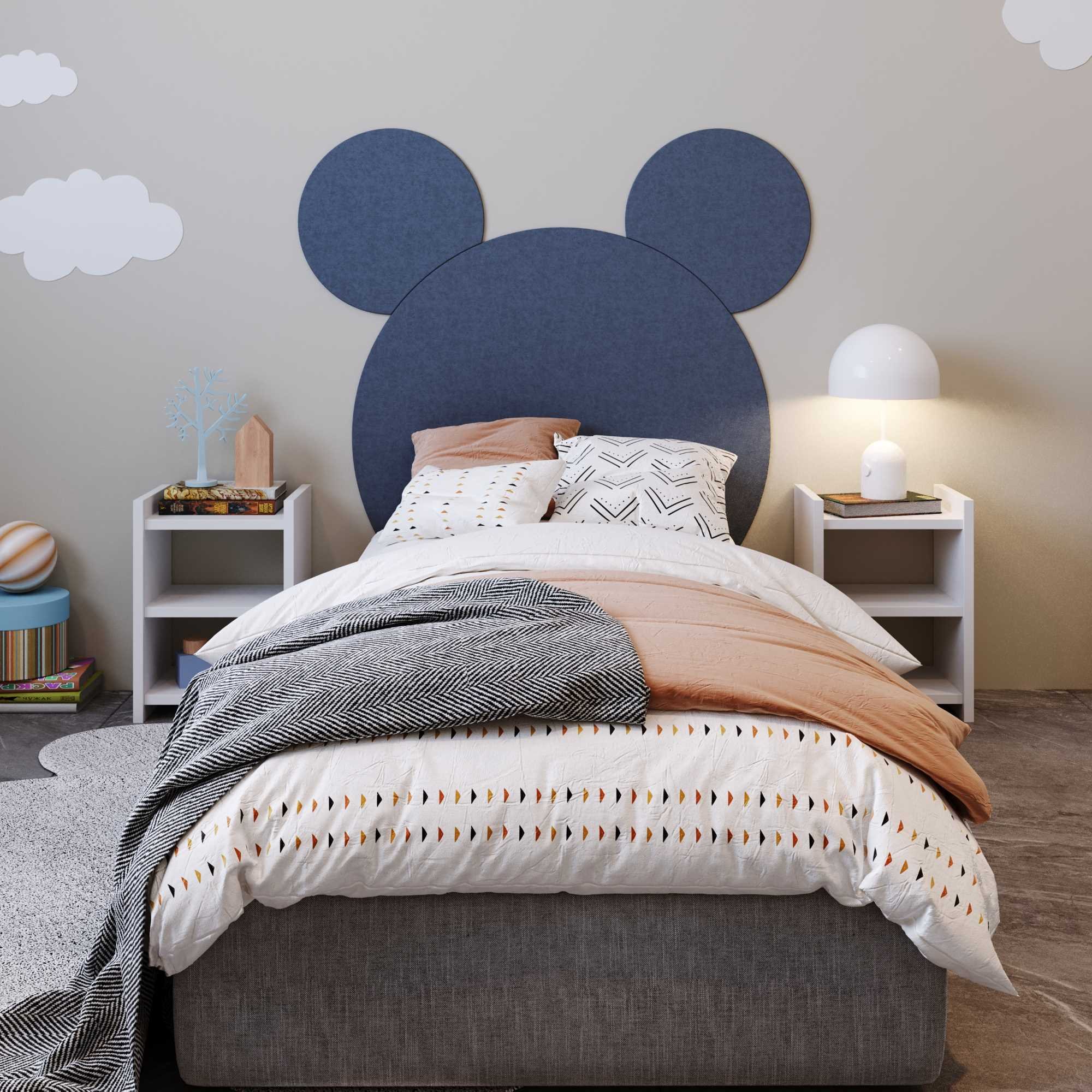 Cabeceira Estofada em Linho Infantil Mickey/minnie 90x110cm Larg. Azul Marinho