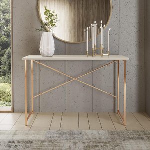 Aparador Steel 76 cm Estilo Industrial com Pés em Aço Cobre/Off White