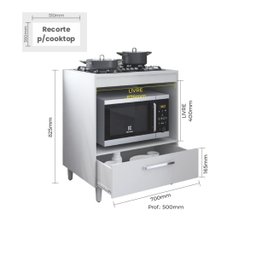 Balcão para Cooktop Jade 4 Bocas para Cozinha Compacta 1 Gaveta Multiuso Organizador - 5