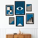 Ver imagem 2 de Kit Composição 6 Quadros Artes Bauhaus Azuis - com Vidro:moldura Branca