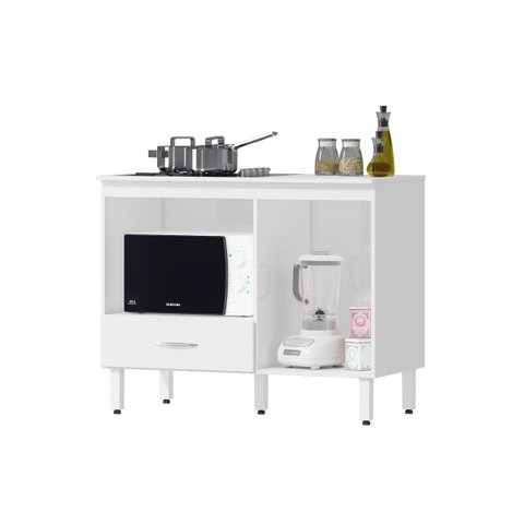 Balcão Cozinha Cooktop Blane 105cm com 1 Porta e 1 Gaveta Faro:branco