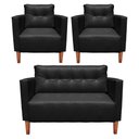 Ver imagem 1 de Kit Sofá Retrô Namoradeira 2 Lugares e 02 Poltronas Livia Corino Preto - D’Rossi