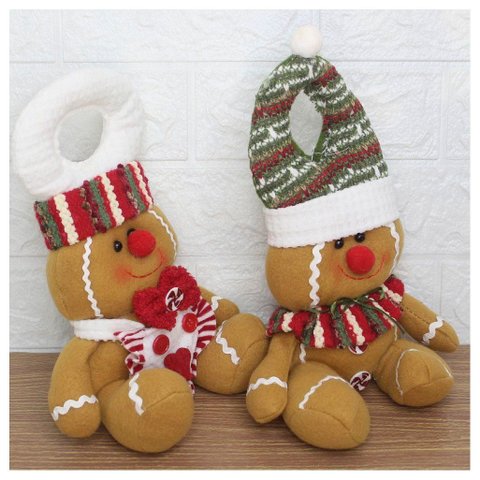 Kit 4 Enfeites Porta Maçaneta Natal Biscoito Natalino 26cm