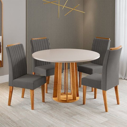 Conjunto Sala de Jantar 4 Lugares Redondo Tampo de MDF Morgan Yescasa Cinza/Mel/Blonde