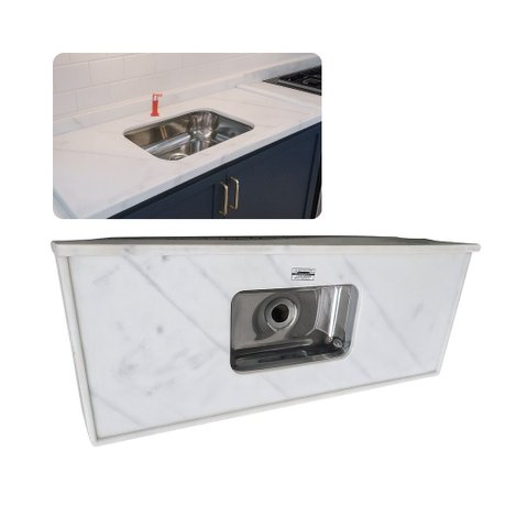 Pia Cozinha Mármore Branco 120cm Cuba Rasa Acabamento Simple: Branco