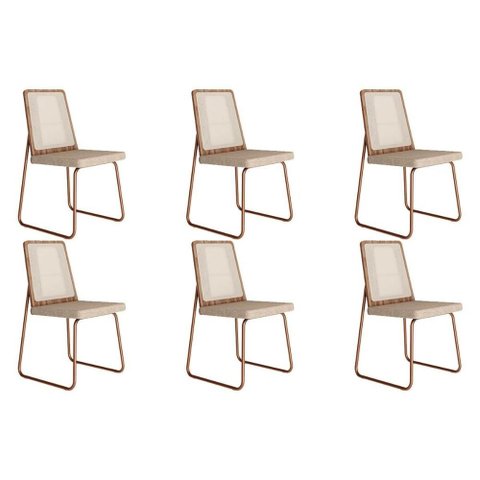 Kit 6 Cadeiras de Cozinha Wood 1751 6 Uni Rose/linho Areia - Carraro