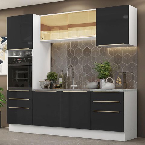 Armário de Cozinha Completa 240cm Branco/Preto Lux Madesa 02