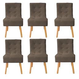 Kit 6 Cadeiras Sala de Jantar Estofada Liz Suede Marrom - Twdecora - 1 Kit 6 Cadeiras Sala de Jantar Estofada Liz Suede Marrom - Twdecora - 1