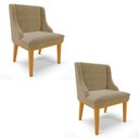 Ver imagem 1 de Kit 2 Cadeiras Estofadas para Sala de Jantar Base Fixa de Madeira Castanho Lia Suede Marrom RT - Ibi