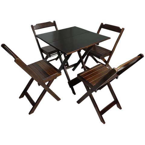Jogo de Mesa Dobrável 70x70 C/ 4 Cadeiras Madeira Maciça Bar Imbuia