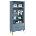 Ver imagem 3 de Dormitório Theo 2 Portas, Cômoda com Porta Azul com Pés Madeira Natural e Colchão D18 Reller Mó