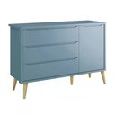 Ver imagem 7 de Dormitório Theo 2 Portas, Cômoda com Porta Azul com Pés Madeira Natural e Colchão D18 Reller Mó