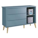 Ver mais imagens de Dormitório Theo 2 Portas, Cômoda com Porta Azul com Pés Madeira Natural e Colchão D18 Reller Mó