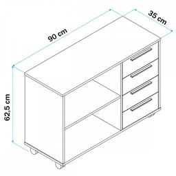 Gaveteiro com Rodízios 4 Gavetas 1 Prateleira Office Branco - Brv Móveis - 4
