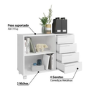 Ver imagem 5 de Balcão Gaveteiro Multiuso 4 Gavetas 2 Nichos para Home Office Branco - BRV Móveis