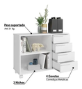 Ver imagem 5 de Balcão Gaveteiro Multiuso 4 Gavetas 2 Nichos para Home Office Branco - BRV Móveis