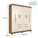 Ver imagem 5 de Guarda Roupa Casal Guarapuava 6 Portas de Bater 4 Gavetas MDP Jatobá Areia Acetinado com Cômoda