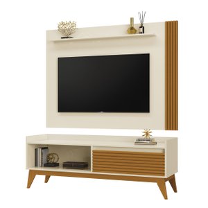 Rack com Painel Audax 1.48 Off White com Cedro Natural - MóveisAqui