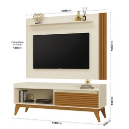 Rack com Painel Audax 1.48 Off White com Cedro Natural - MóveisAqui - 4