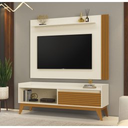 Rack com Painel Audax 1.48 Off White com Cedro Natural - MóveisAqui - 2