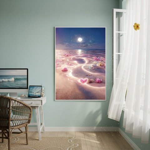 Quadro Decorativo Oceano Iluminado-70x50cm:moldura Preta