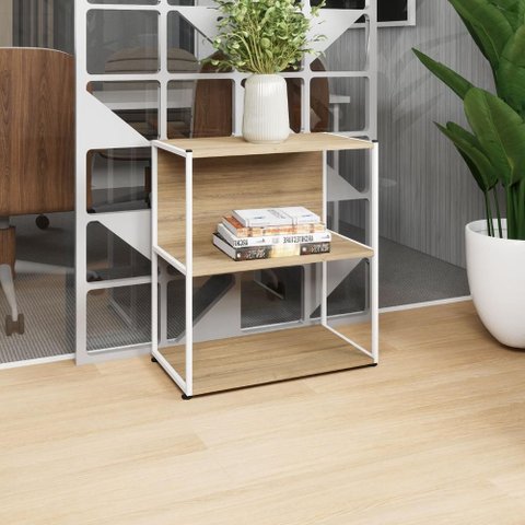 Estante Baixa Escritório 63cm X 36cm 3 Prateleiras F5 Office Cor:macadâmia com Branco