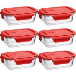 6 Potes Herméticos de Vidro Borossilicato 410ml Uz Pequenos Retangular Vermelho - 1