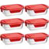 6 Potes Herméticos de Vidro Borossilicato 410ml Uz Pequenos Retangular Vermelho - 1