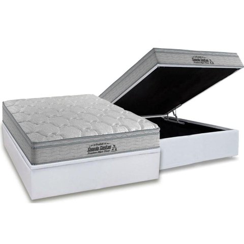 Cama Box Baú Casal: Colchão Espuma Probel D40 Guarda Costas Premium Hiper Firme Euro Pillow + Base C