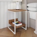 Ver imagem 1 de Mesa Cabeceira Industrial Lateral de Cama Amêndoa Tókio Base Ferro Branco