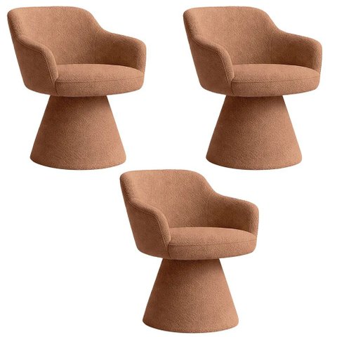 Kit 3 Cadeiras de Jantar Jade Base Fixa Bouclé Terracota - Nexta Casa