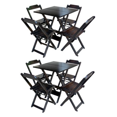 Kit 2 Jogos De Mesa Dobrável 70X70 Em Madeira Maciça Com 4 Cadeiras - Tabaco - Marrom