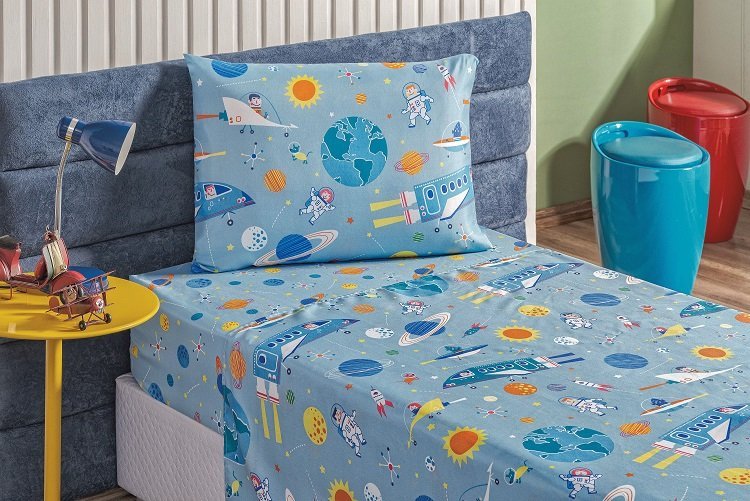 Jogo De Lençol Bouti Solteiro 3 Peças Estampado Astronauta