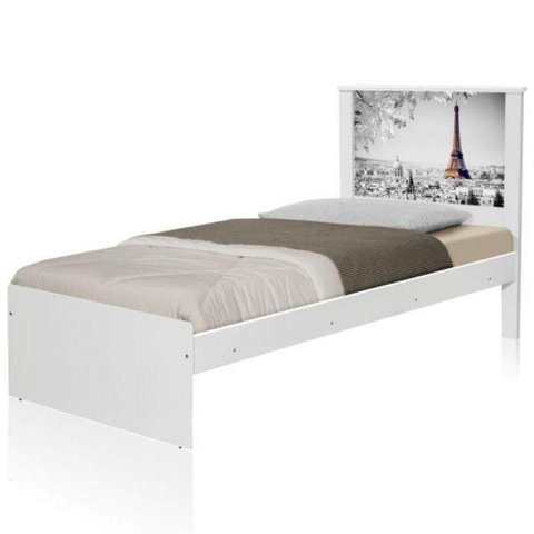 Cama Solteiro com Cabeceira Cidade Paris MDF-MDP Branco Casah 96cm