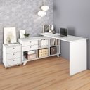 Ver imagem 1 de Kit Home Office Completo Escrivaninha Mesa Escritório em L Gold com Gaveteiro 3 Gavetas Branco Artan