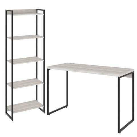 Kit Escritório Estante Areta 5 Prateleiras com Mesa Industrial Aspen 120cm C01 Snow - Lyam Decor