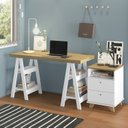 Ver imagem 1 de Escrivaninha Mesa Escritório Cavalete 135cm e Gaveteiro 2 Gavetas 1 Nicho  Olmo com Branco