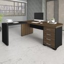 Ver imagem 1 de Escrivaninha Mesa Escritório em L Diretor Tamburato com 4 Gavetas 180cm Marrom/Charuto/Preto Artany