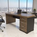 Ver imagem 6 de Escrivaninha Mesa Escritório em L Diretor Tamburato com 4 Gavetas 180cm Marrom/Charuto/Preto Artany