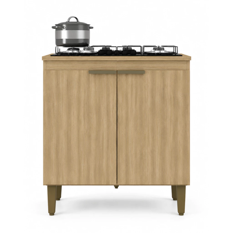 Balcão para Cooktop 5 Bocas 80cm Lara Dourado em MDP com 2 Portas e Prateleira - J Carvalho